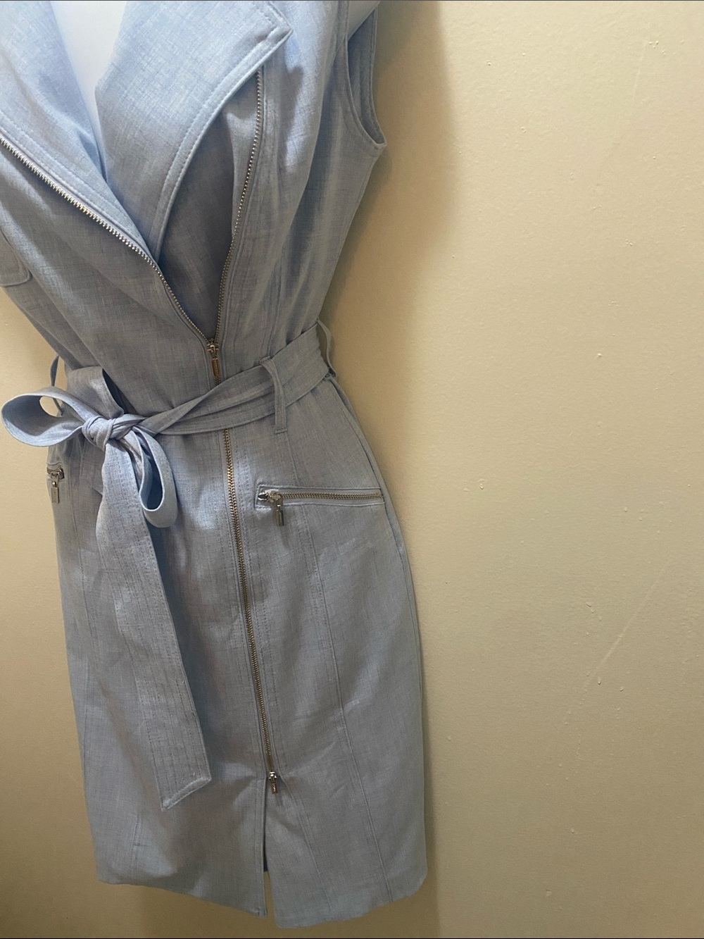 Calvin Klein Light Blue Sleeveless Zip Belted Dress - Picture 3 of 8